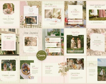 95 Cottagecore Instagram Templates Canva, Coquette Instagram Kit Editable Post Story Highlight Cover Whimsy Coquette Business Floral