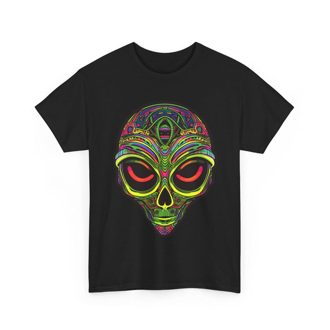 UNISEX Psychedelic Alien Head T-shirt - Trippy Neon Rave Festival Sci ...