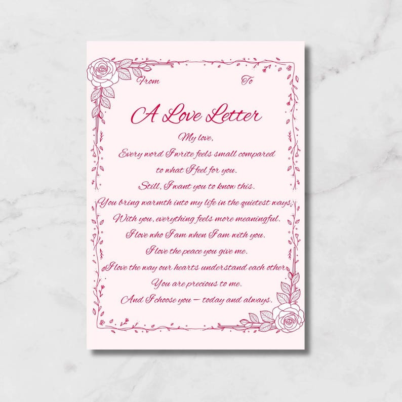 Note Letter Elegant Love Letter – Printable Romantic Floral Letter Design - Etsy