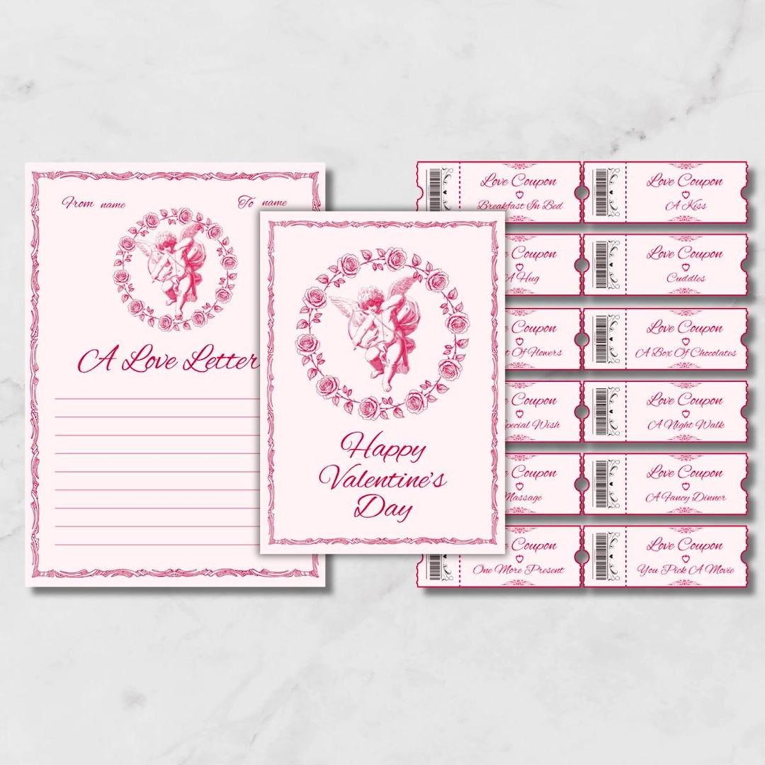 Editable Cupid Love Letter Kit, Romantic Card & Love Coupons (digital ...