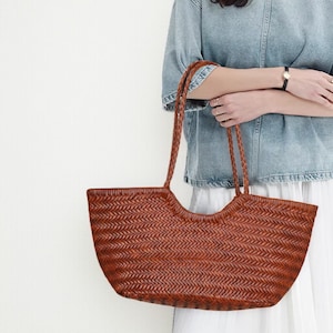Woven Shoulder Bag Genuine Full Grain Leather Luxury Leather Tote Elegant Woven Leather Handbag for Women