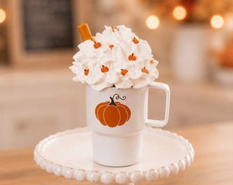 Mini Pumpkin Tumbler Faux Whipped Cream Decor, Fall Tiered Tray Decor, Pumpkin Spice Coffee Cup, Autumn Farmhouse Decor, Thanksgiving Decor