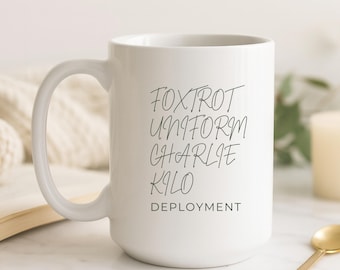 Tazza da dispiegamento Charlie Kilo in uniforme Foxtrot, divertente tazza da caffè da dispiegamento, pacco regalo per militari in servizio attivo, regalo per moglie di militare, regalo per veterani