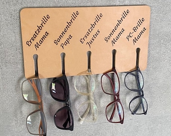 Customizable leather wall-mounted glasses holder with your desired text