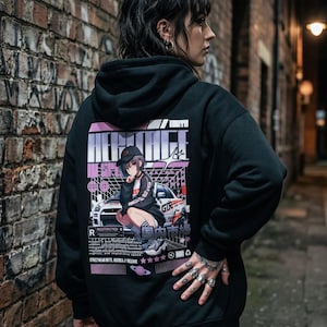 Anime Girl Nissan GTR Hoodie | Cyberpunk Vaporwave Racing