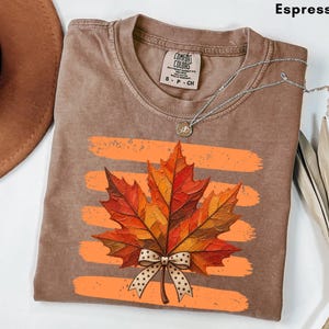 Comfort Colors Fall Shirt for Women, Striped Preppy, Autumn Leaf T-Shirt, Coquette Bow Fall Tee, Cute Thanksgiving Shirt, Pumpkin Season Tee
