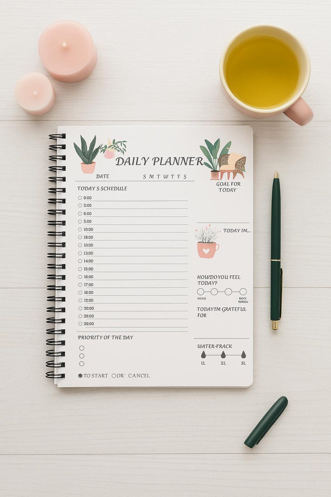Printable Daily Planner | Botanical Daily Planner | Minimal Pastel ...