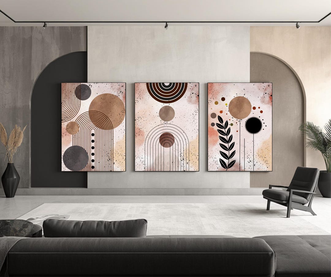 Mid Century Modern Wall Art Set 3 Abstract Boho Prints Neutral Earth ...