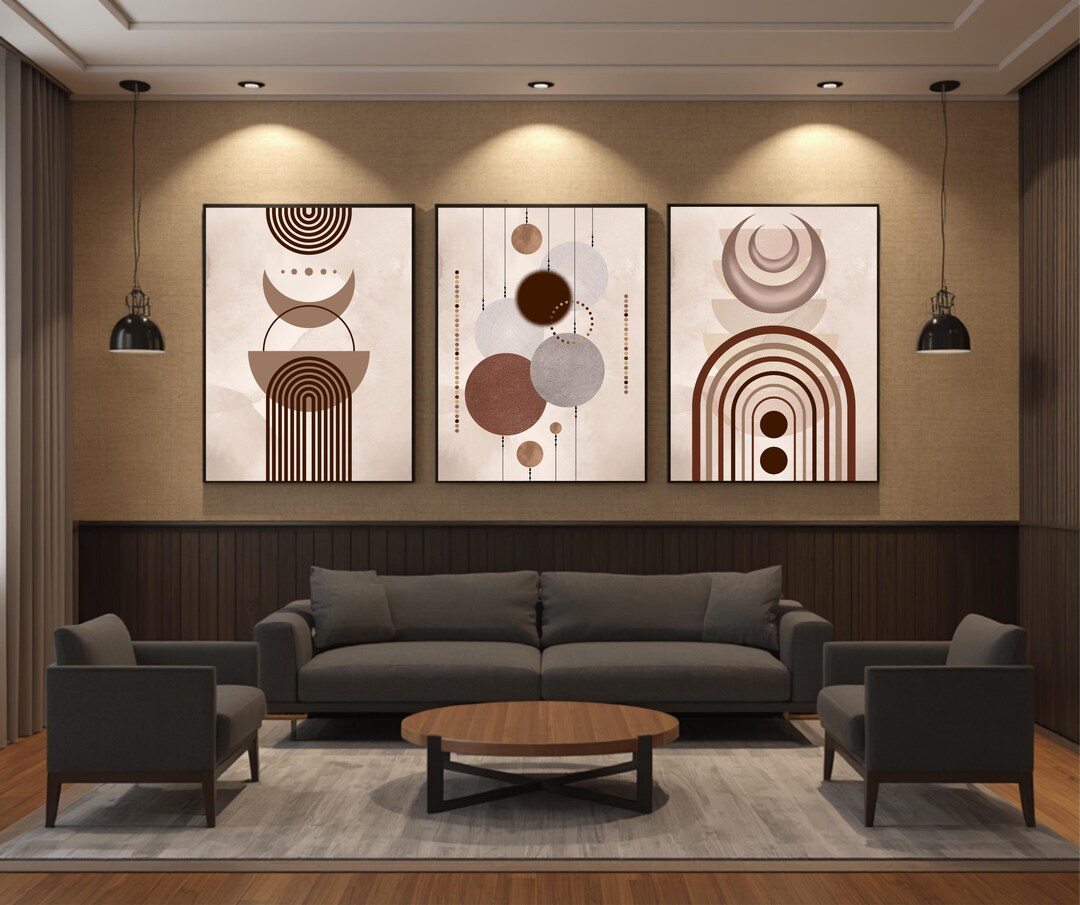Mid Century Modern Wall Art Set of 3 Abstract Boho Terra Cotta Prints ...