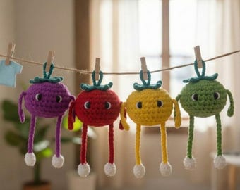 Crochet Tomato Pattern, Amigurumi Keychain PDF, Mini Toy Charm (Digital Download)