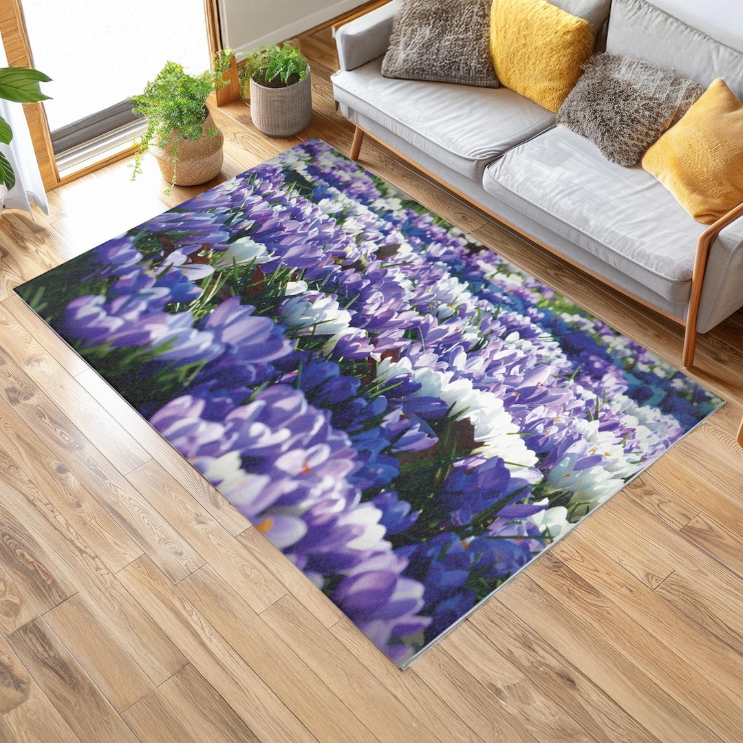 Accent Rug Crocus Field Floral | Spring Flower Print Mat | Soft Purples ...