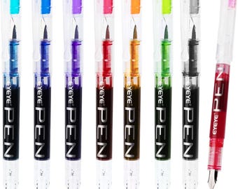 8 Pack Disposable Fountain Pens Multicolor Fine Point 0.5mm Smooth Writing Journaling Pens