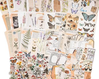 Vintage Scrapbook Kit 200 Pieces Botanical Junk Journal Stickers Paper Ephemera Cottagecore Craft Pack