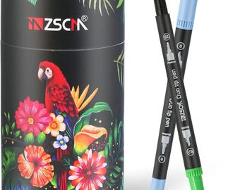 48 Color Dual Tip Markers Brush Fine Pens Set Coloring Drawing Calligraphy Journaling