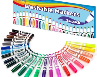 24 Color Washable Markers Broad Tip Kids Coloring Pens School Art Supplies Set
