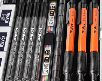 1.3mm Mechanical Carpenter Pencil Set Heavy Duty Drafting Drawing Woodworking Pencils Kit 3 Pack