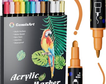 24 Color Acrylic Paint Pens Dual Tip Dot Fine Markers Multi Surface DIY