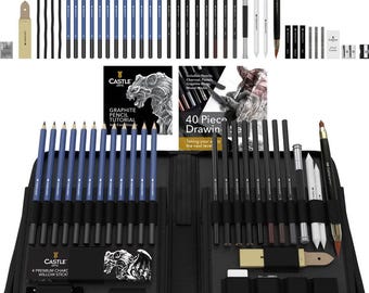 40-Piece Graphite Charcoal Drawing Sketching Art Kit, Zipper Case