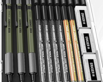 1.3mm Mechanical Pencil Set Metal Carpenter Pencils Lead Refills Woodworking Marking Tools Case