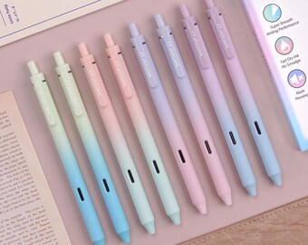 Retractable Gel Pens 0.5mm Black Ink Gradient Barrel Smooth Writing Journaling Set 8 Pack