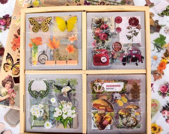 510PCS Floral Plant Stickers Vintage Butterfly Mushroom Leaves Waterproof Scrapbook Junk Journal Kit