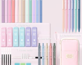 39 PCS School Supplies Set Pastel Highlighters, Gel Pens, Mechanical Pencils & Pouch Kit