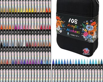 108 Colors Dual Tip Acrylic Paint Markers, Waterproof Pens for Rock, Glass, Wood, Canvas
