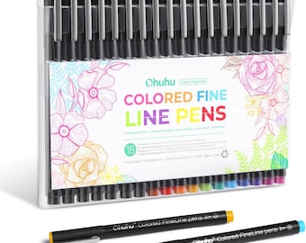 Ohuhu Fineliner Pens Set 18 Pack Colored Black Waterproof Drawing Sketching Manga Artists