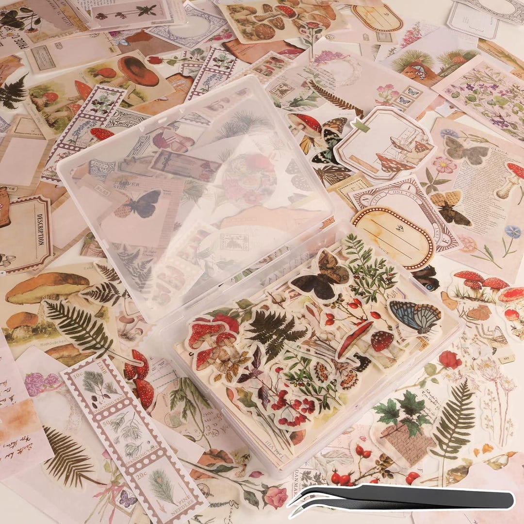 200 PCS Vintage Scrapbook Stickers Washi Paper Ephemera Junk Journal ...