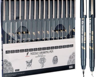 Micro Fineliner Pens Set 16 Black Drawing Pens Waterproof Fine Tip Sketching Art Supplies