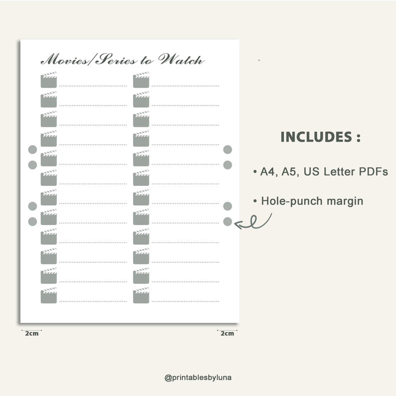 Minimalist Movie Watchlist Printable | Film Tracker (digital Download ...