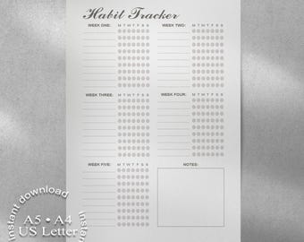Habit Tracker Insert Minimal Elegant Simple, Monthly Planning Sheet Undated Life Organization, Calendar Productivity Tool ADHD Modern PDFs