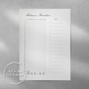 Griglia stampabile per il monitoraggio dell'attività fisica, registro annuale degli allenamenti in PDF, elenco degli allenamenti, monitoraggio dei progressi in palestra e della perdita di peso, inserto per agenda elegante e moderno