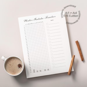 Wateropname-tracker minimaal elegant eenvoudig, hydratatie-tracking-raster ongedateerd jaarlijkse organisator, kalender wellness-tool ADHD modern afdrukbaar