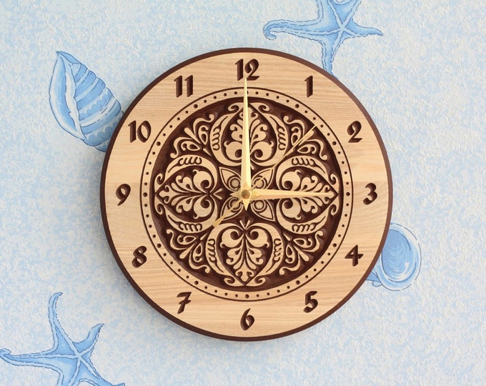 Wood Carved Wall Clock tulips Etsy