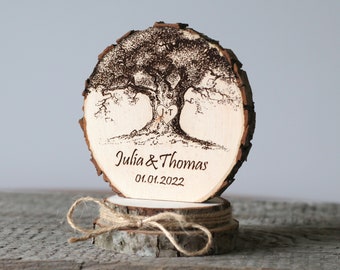 Wedding cake topper, table centerpiece, wedding gift, laser engraved wood slice , personalized, Tree of life.