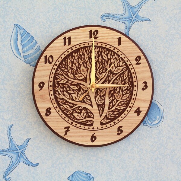 Tree clock Wood wall clock Wood clock Wooden clock Round clock Christmas gift Birthday gift Room decor for Kitchen decor