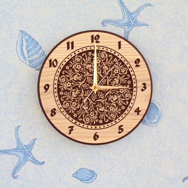 Flower clock Flower design Wood wall clock Wood clock Wooden clock Round clock Christmas gift Birthday gift Room decor for Kitchen decor