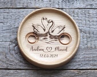 Swans Wedding Ring pillow alternative,  Wedding ring dish wood, 5th Anniversary gift