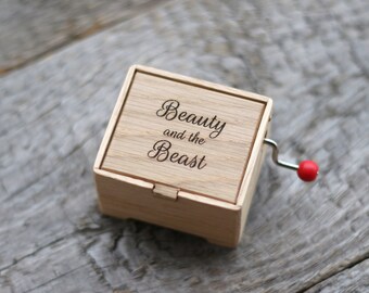 Beauty and the Beast hand cranked music oak wood box