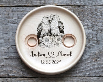 Eagles couple Wedding Ring pillow alternative,  Wedding ring dish wood, 5th Anniversary gift