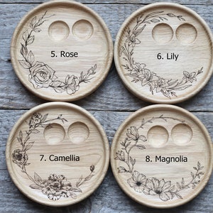 Floral Wedding Ring pillow alternative, Wedding ring dish wood, 5th Anniversary gift image 6