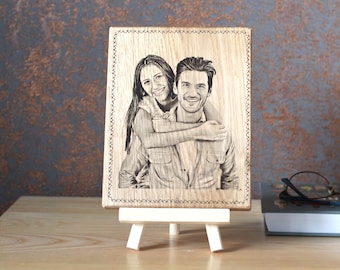 Photo on wood, Custom photo engraved on solid oak wood plank.