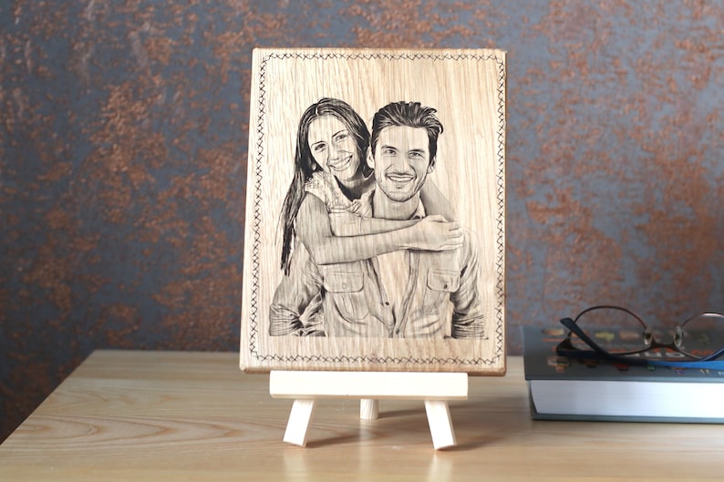 Photo on wood, Custom photo engraved on solid oak wood plank. image 1