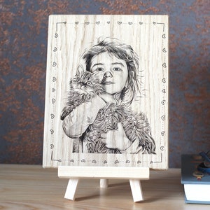 Photo on wood, Custom photo engraved on solid oak wood plank. image 3