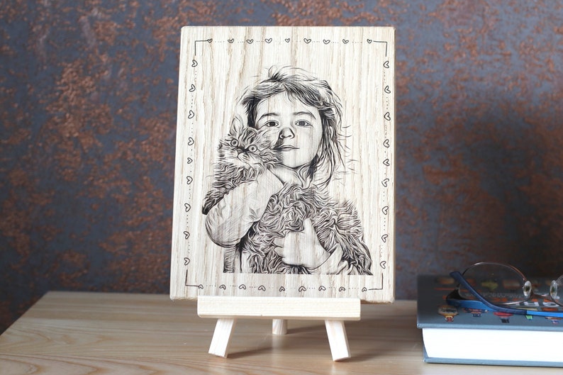 Photo on wood, Custom photo engraved on solid oak wood plank. image 3