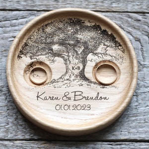 Wedding Ring pillow alternative,  Wedding ring dish wood, 5th Anniversary gift, Tree of life