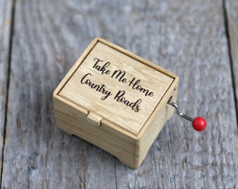 Take Me Home Country Roads hand cranked music small wood box