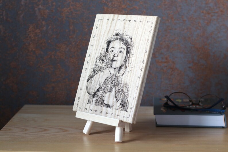 Photo on wood, Custom photo engraved on solid oak wood plank. image 5