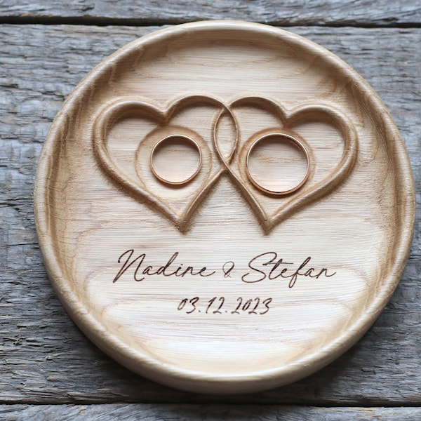 Wedding Ring Bearer Pillow alternative , Peronalized Wedding Ring Dish wooden, Wedding Ring holder box cushion  "Twisted Hearts"